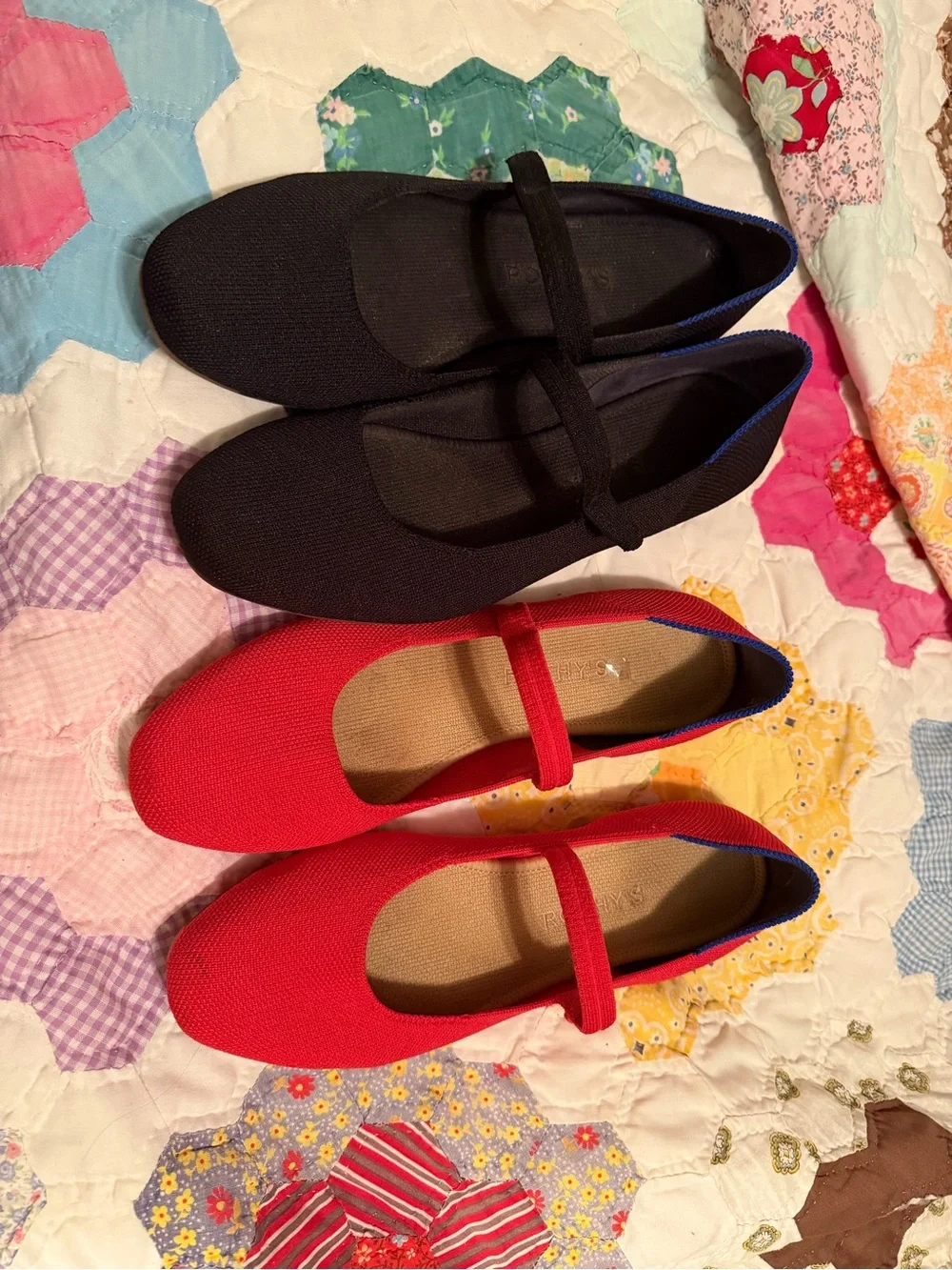 Rothy's Women's Black and Red Mary Jane Flats